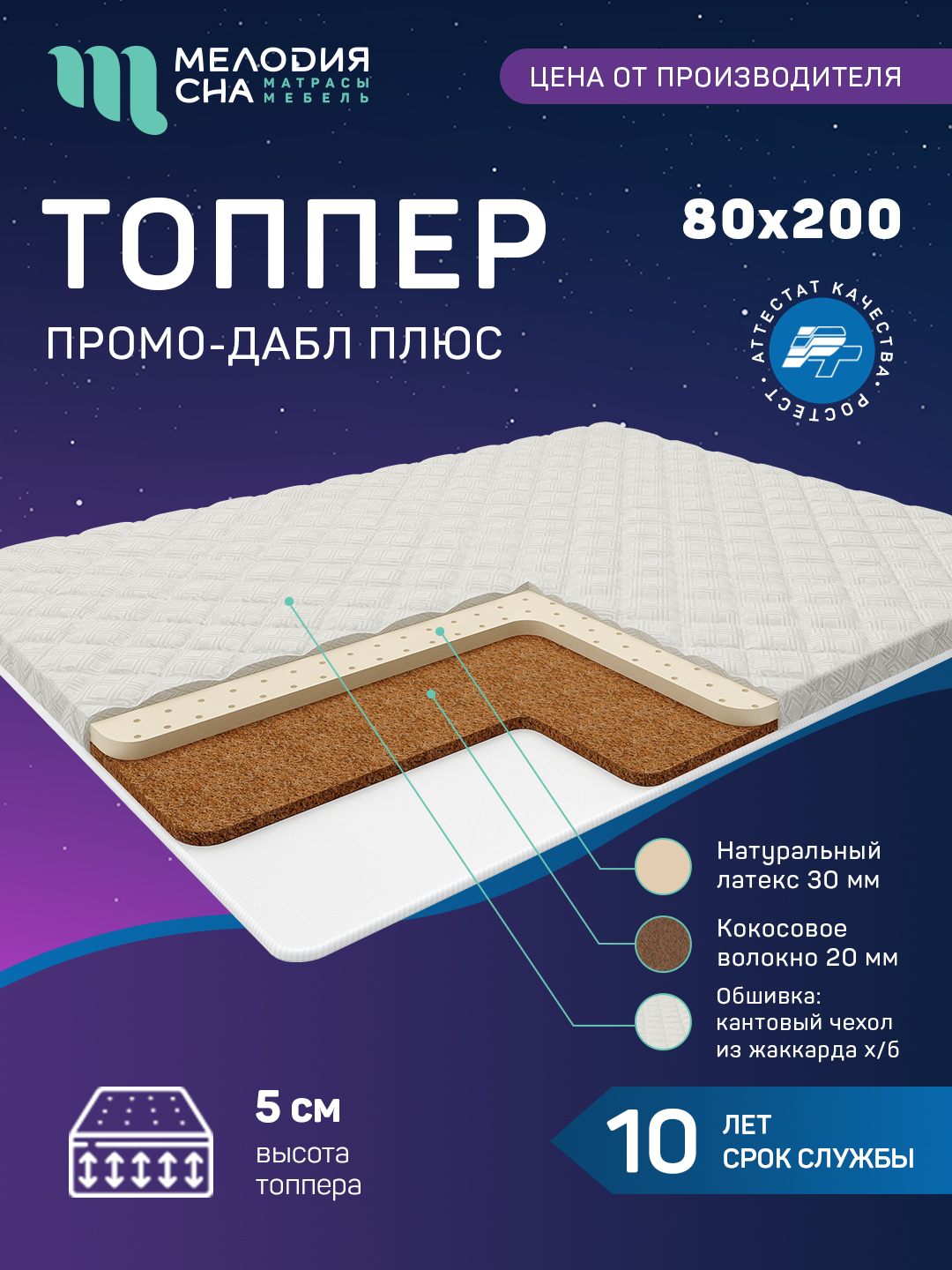 Топпер Промо Дабл Плюс Без пружин  80х200