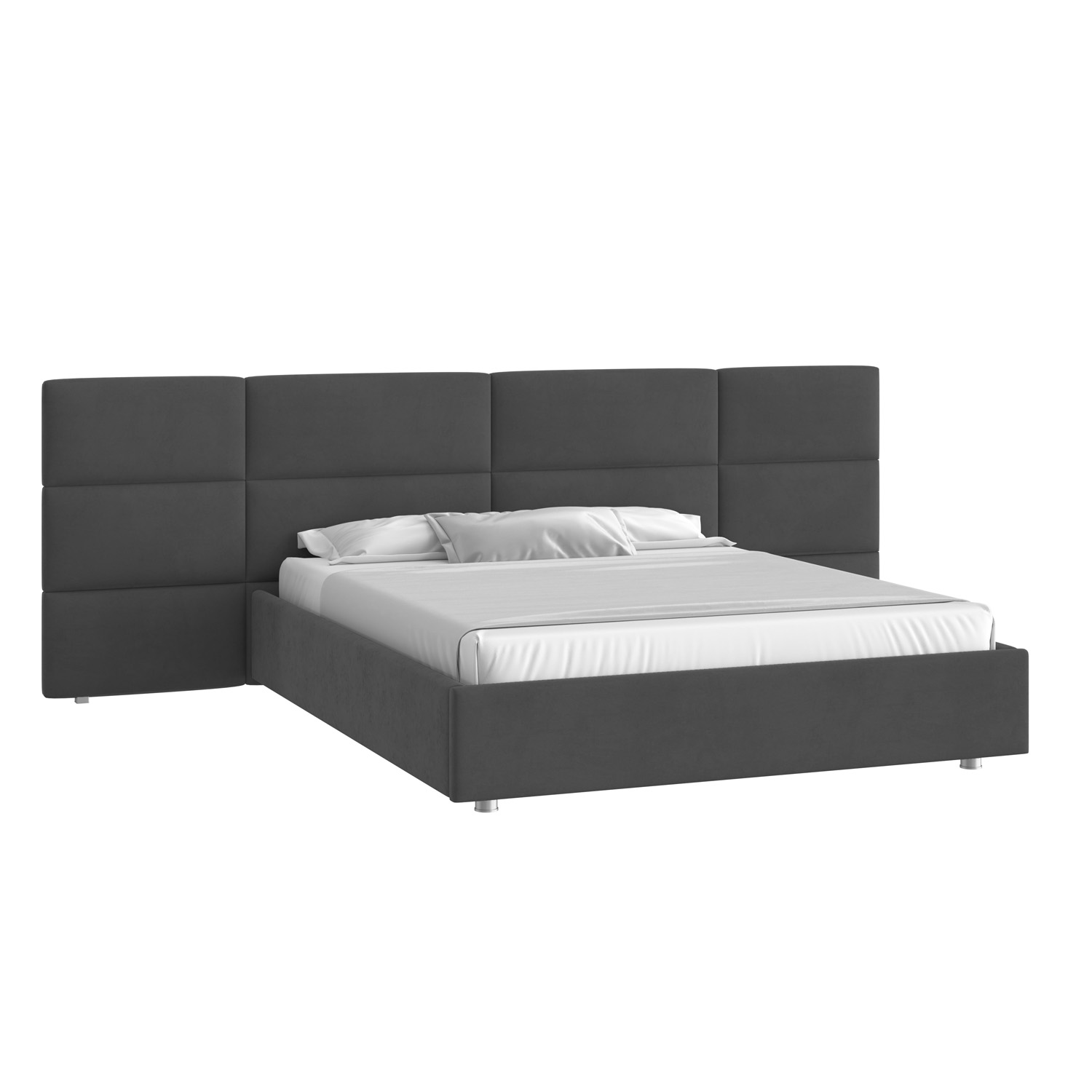 Кровать Тренд большое изголовье 160х200 Микровелюр Инфинити 02 темно-серый