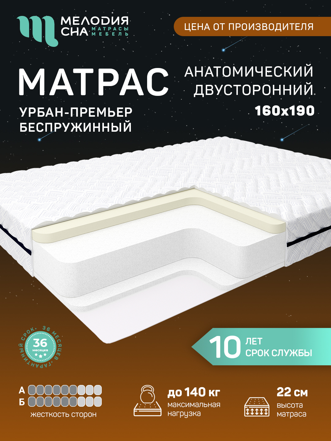 Матрас Урбан Премьер Без пружин 160х190