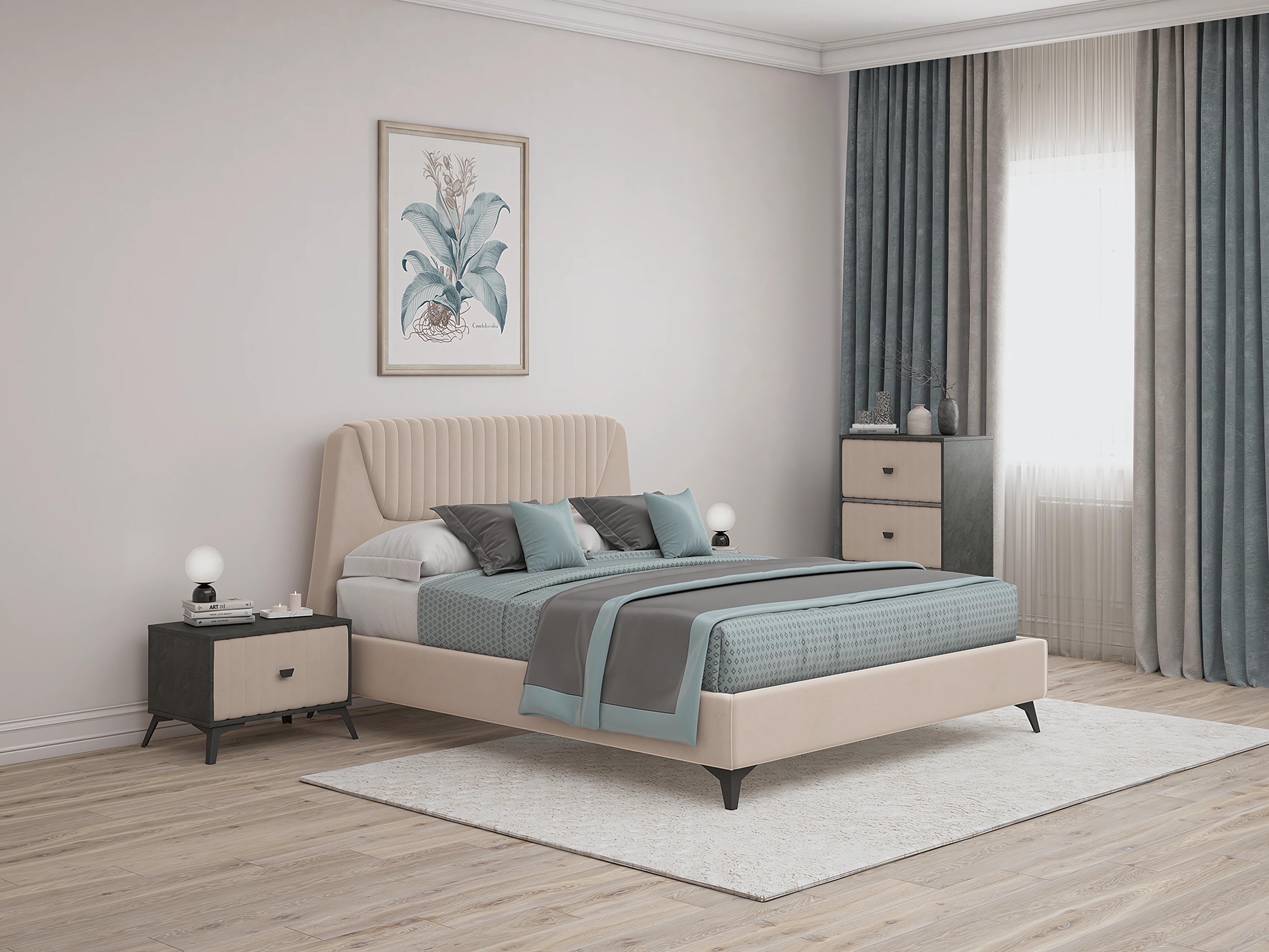 Кровать Муза 160х200 Багама 03 деним с подъемным механизмом