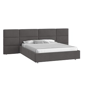 Кровать Тренд большое изголовье 160х200 Микровелюр Фиеста 13 темно-серый с подъемным механизмом