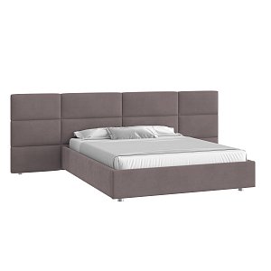 Кровать Тренд большое изголовье 160х200 Микровелюр Фиеста 06 серо-бежевый