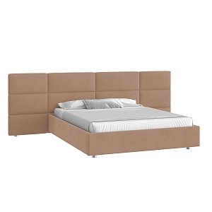 Кровать Тренд большое изголовье 140х200 Велюр Гелакси 605 бежевый