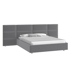 Кровать Тренд большое изголовье 160х200 Микровелюр Каприз 90 серый с подъемным механизмом